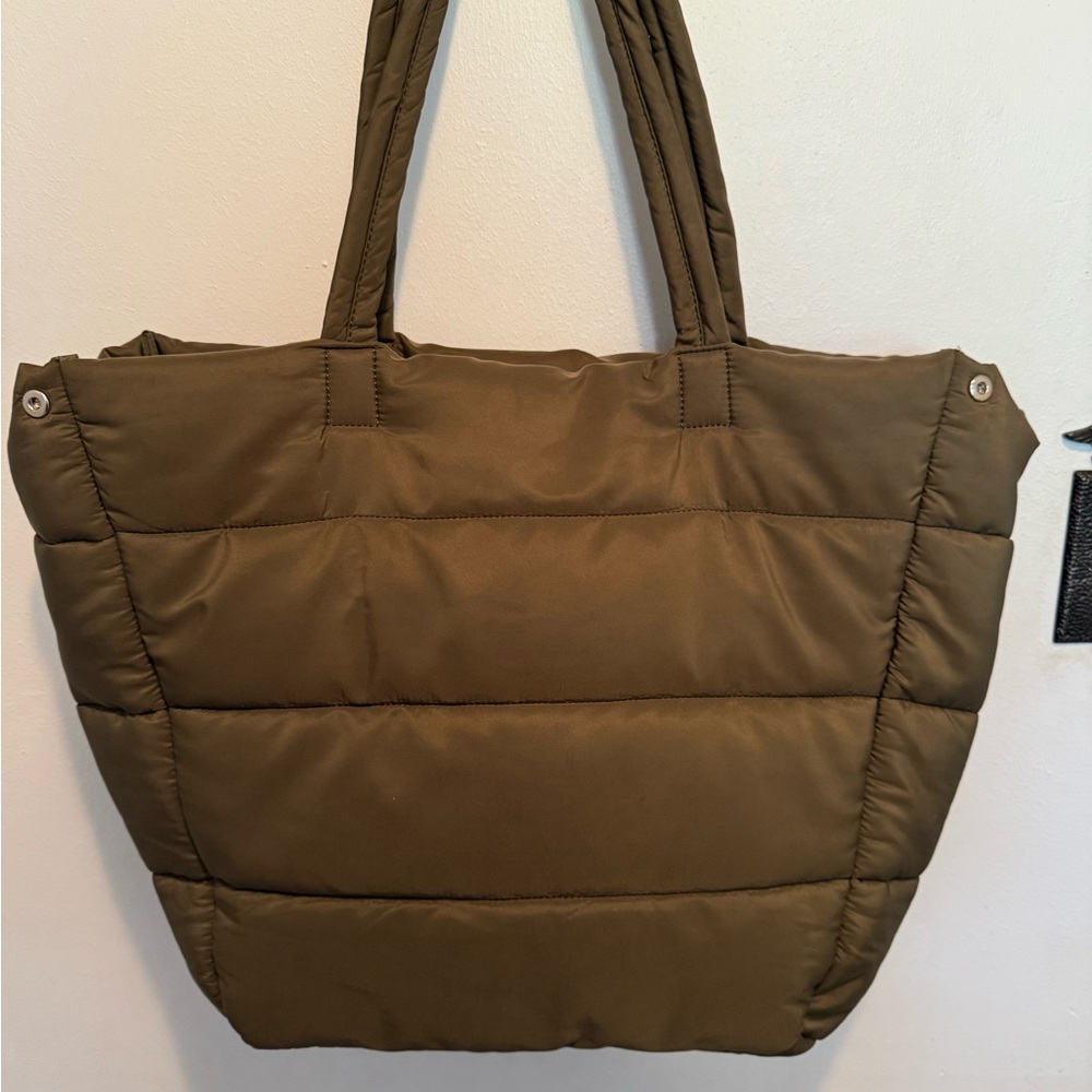 Olive Green Quilted Tote Bag
